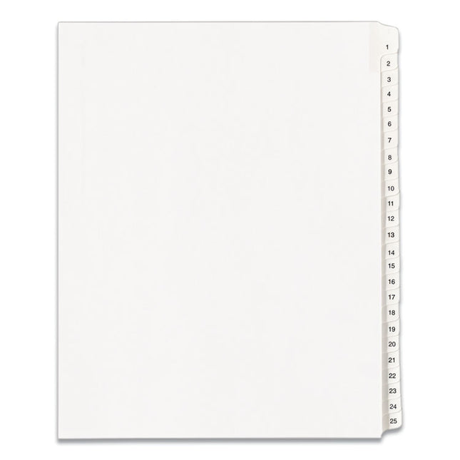 Preprinted Legal Exhibit Side Tab Index Dividers, Allstate Style, 25-Tab, 1 To 25, 11 X 8.5, White, 1 Set, (1701)