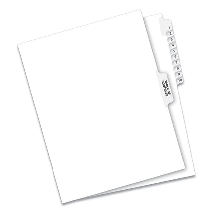 Preprinted Legal Exhibit Side Tab Index Dividers, Avery Style, 11-Tab, 1 To 10, 11 X 8.5, White, 1 Set
