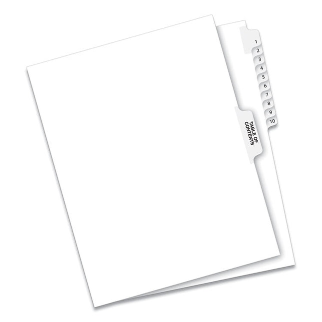 Preprinted Legal Exhibit Side Tab Index Dividers, Avery Style, 11-Tab, 1 To 10, 11 X 8.5, White, 1 Set
