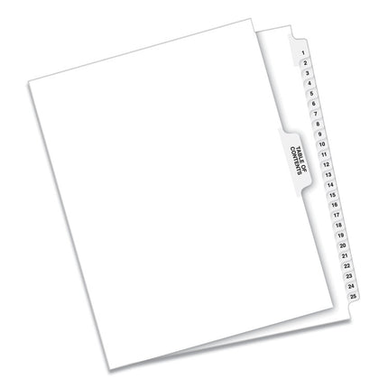 Preprinted Legal Exhibit Side Tab Index Dividers, Avery Style, 25-Tab, 1 To 25, 11 X 8.5, White, 1 Set