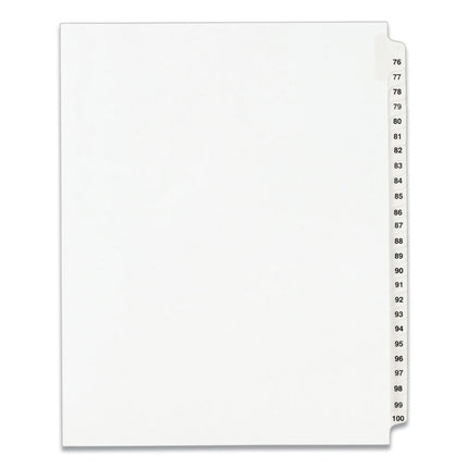 Preprinted Legal Exhibit Side Tab Index Dividers, Avery Style, 25-Tab, 76 To 100, 11 X 8.5, White, 1 Set, (1333)