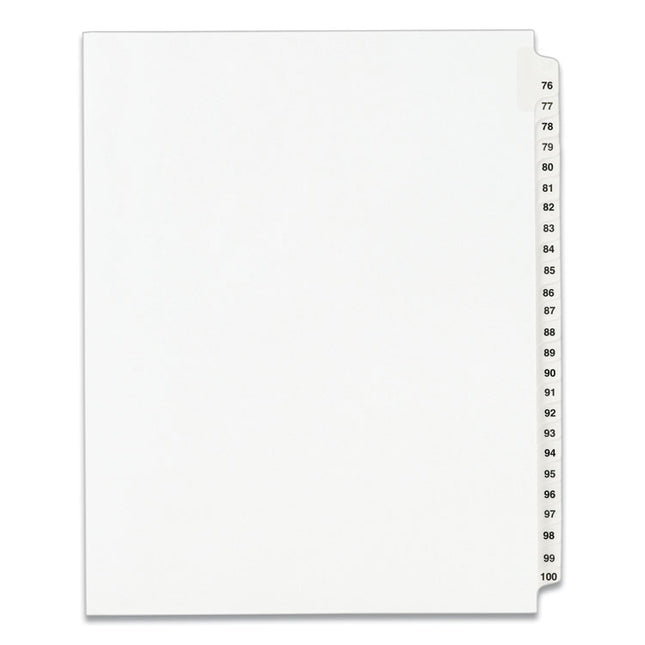 Preprinted Legal Exhibit Side Tab Index Dividers, Avery Style, 25-Tab, 76 To 100, 11 X 8.5, White, 1 Set, (1333)