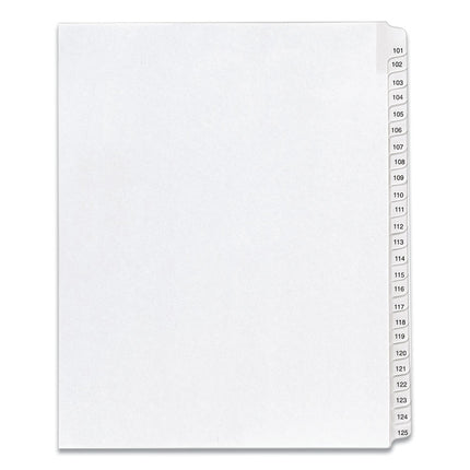 Preprinted Legal Exhibit Side Tab Index Dividers, Allstate Style, 25-Tab, 101 To 125, 11 X 8.5, White, 1 Set, (1705)
