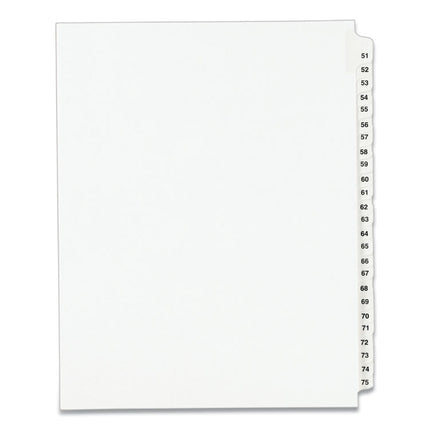 Preprinted Legal Exhibit Side Tab Index Dividers, Avery Style, 25-Tab, 51 To 75, 11 X 8.5, White, 1 Set, (1332)