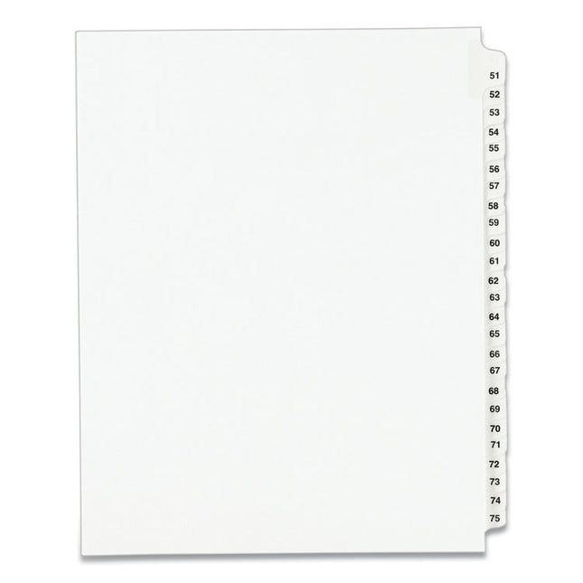 Preprinted Legal Exhibit Side Tab Index Dividers, Avery Style, 25-Tab, 51 To 75, 11 X 8.5, White, 1 Set, (1332)