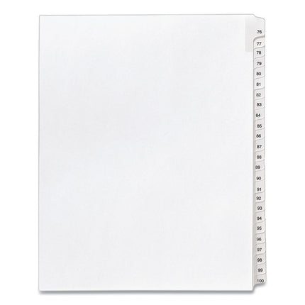 Preprinted Legal Exhibit Side Tab Index Dividers, Allstate Style, 25-Tab, 76 To 100, 11 X 8.5, White, 1 Set, (1704)