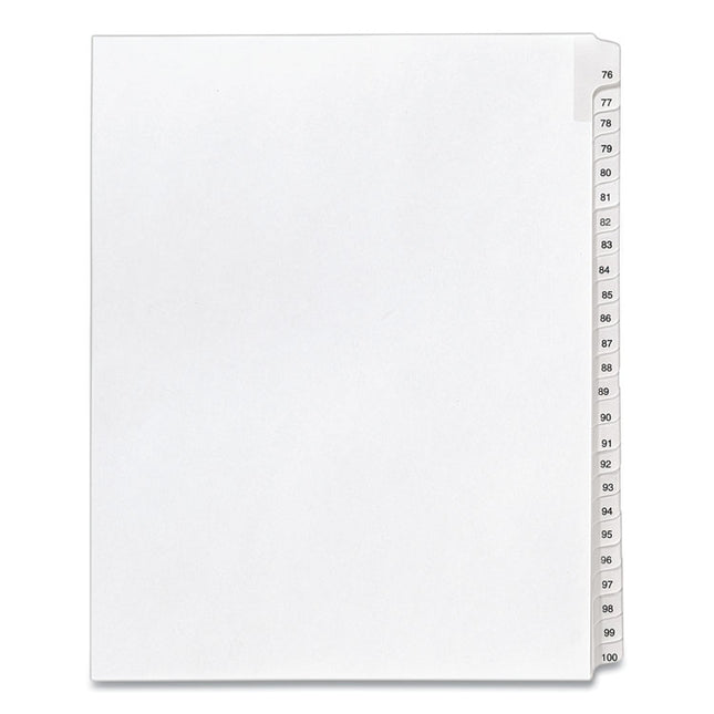 Preprinted Legal Exhibit Side Tab Index Dividers, Allstate Style, 25-Tab, 76 To 100, 11 X 8.5, White, 1 Set, (1704)