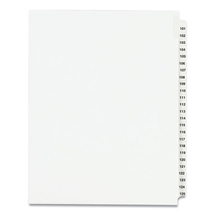 Preprinted Legal Exhibit Side Tab Index Dividers, Avery Style, 25-Tab, 101 To 125, 11 X 8.5, White, 1 Set, (1334)