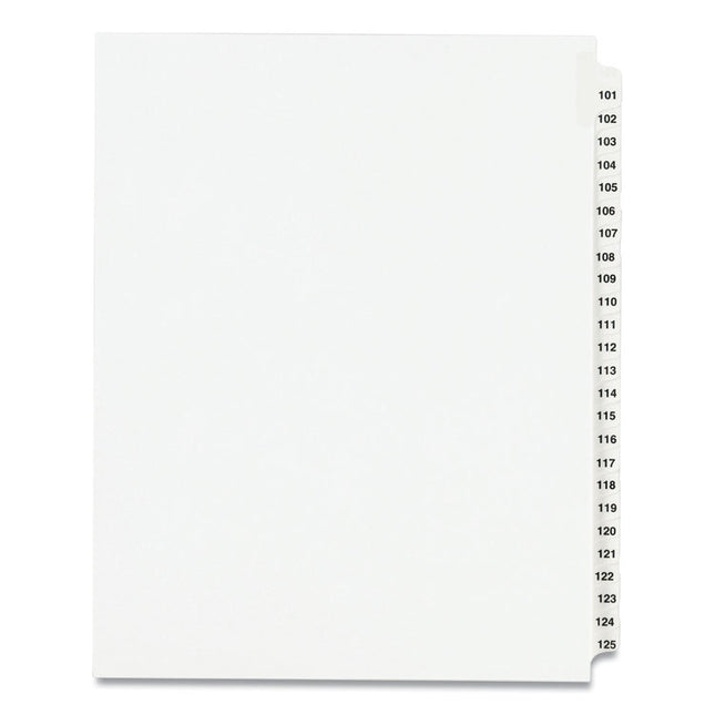 Preprinted Legal Exhibit Side Tab Index Dividers, Avery Style, 25-Tab, 101 To 125, 11 X 8.5, White, 1 Set, (1334)