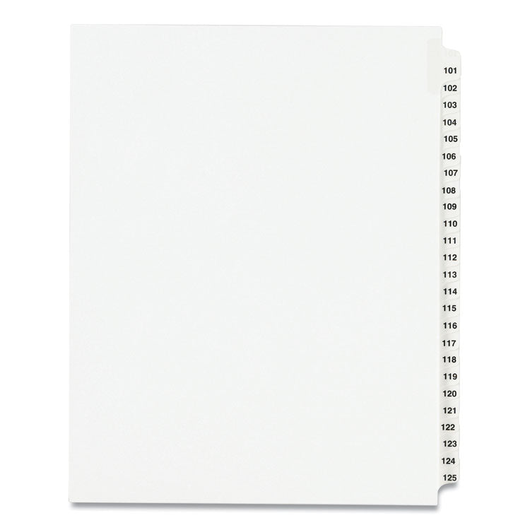 Preprinted Legal Exhibit Side Tab Index Dividers, Avery Style, 25-Tab, 101 To 125, 11 X 8.5, White, 1 Set, (1334)