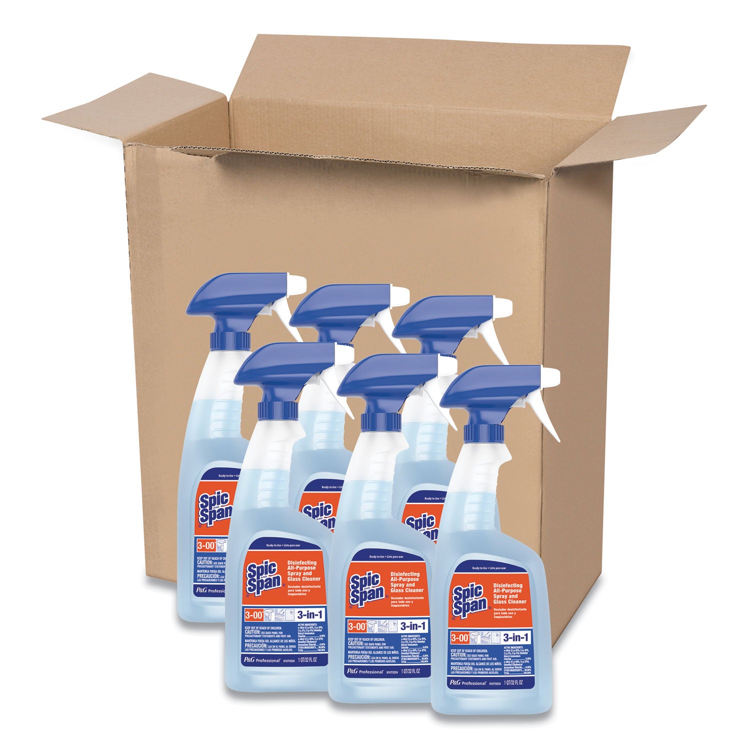 Disinfecting All-Purpose Spray And Glass Cleaner, Fresh Scent, 32 Oz Spray Bottle, 6/carton