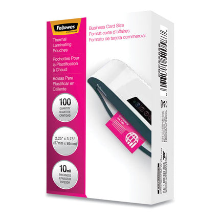 Laminating Pouches, 10 Mil, 3.75" X 2.25", Gloss Clear, 100/pack