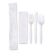 Economy Cutlery Kit, Fork/Knife/Napkin/Spoon, Plastic, White, 250/Carton