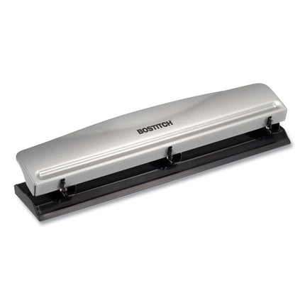 12-Sheet Three-Hole Punch, 9/32" Holes, Silver/black