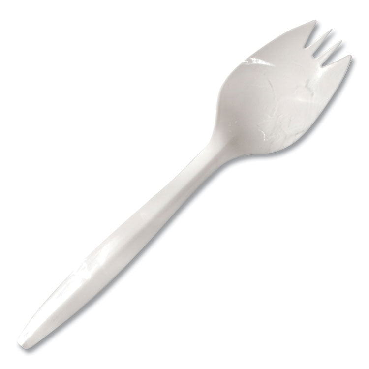 Individually Wrapped Mediumweight Cutlery, Spork, Plastic, White, 1,000/Carton