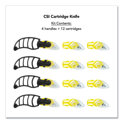 X-Trasafe Cartridge Knife Kit, Four Assembled Knives, 8 Replacement Blade Cartridges, Yellow