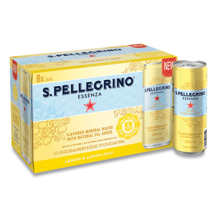 Essenza Flavored Mineral Water, Lemon And Lemon Zest, 11.15 Oz Can, 8/pack