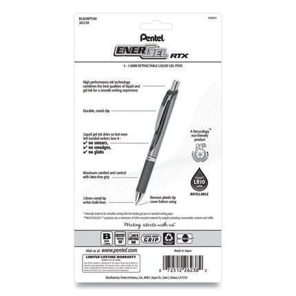 Energel Rtx Gel Pen, Retractable, Bold 1 Mm, Assorted Ink And Barrel Colors, 5/pack