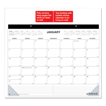 Desk Pad Calendar, 22 x 17, White Sheets, Black Binding, Clear Corners, 12-Month (Jan to Dec): 2025