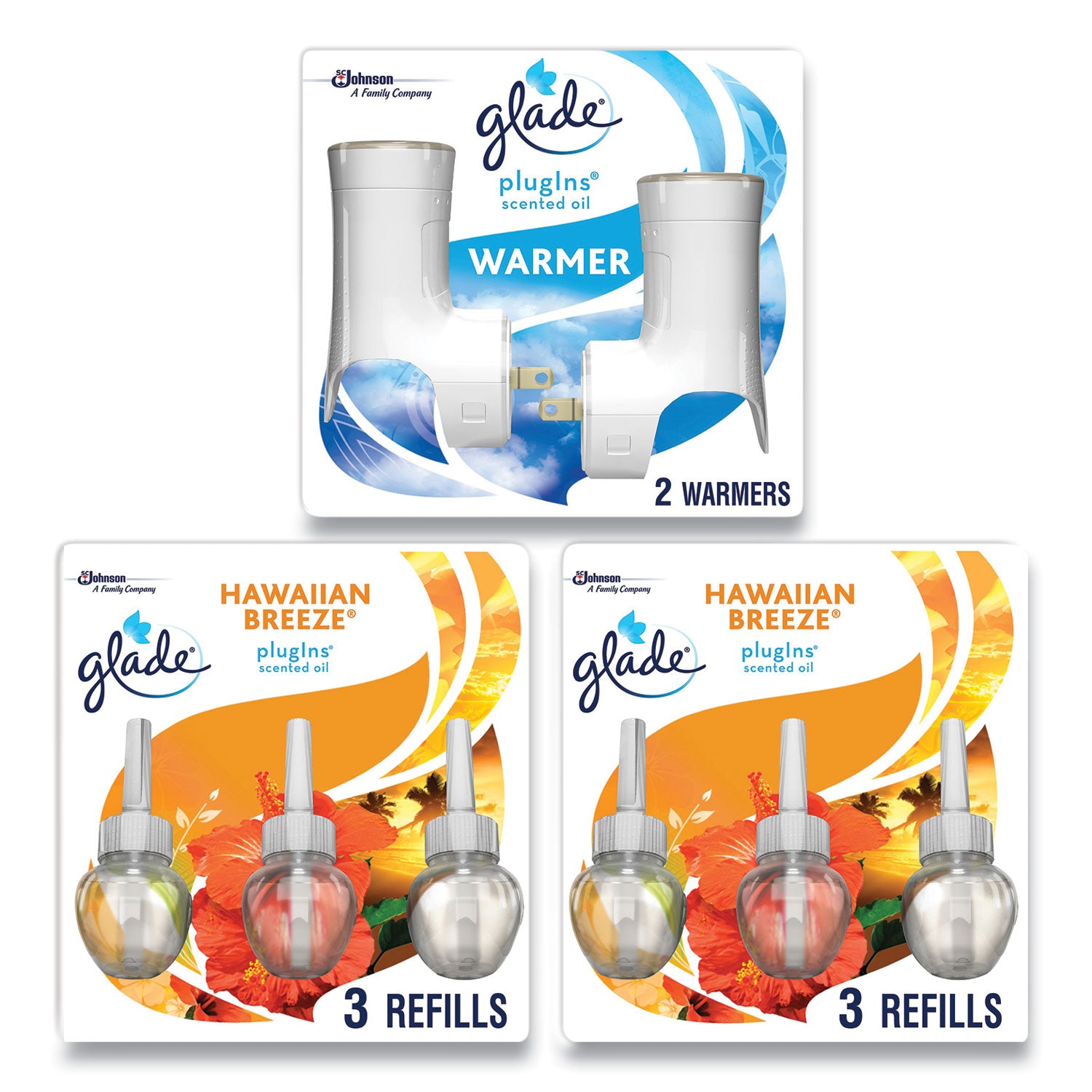Plugin Scented Oil, Hawaiian Breeze, 0.67 oz, 2 Warmers and 6 Refills/Pack