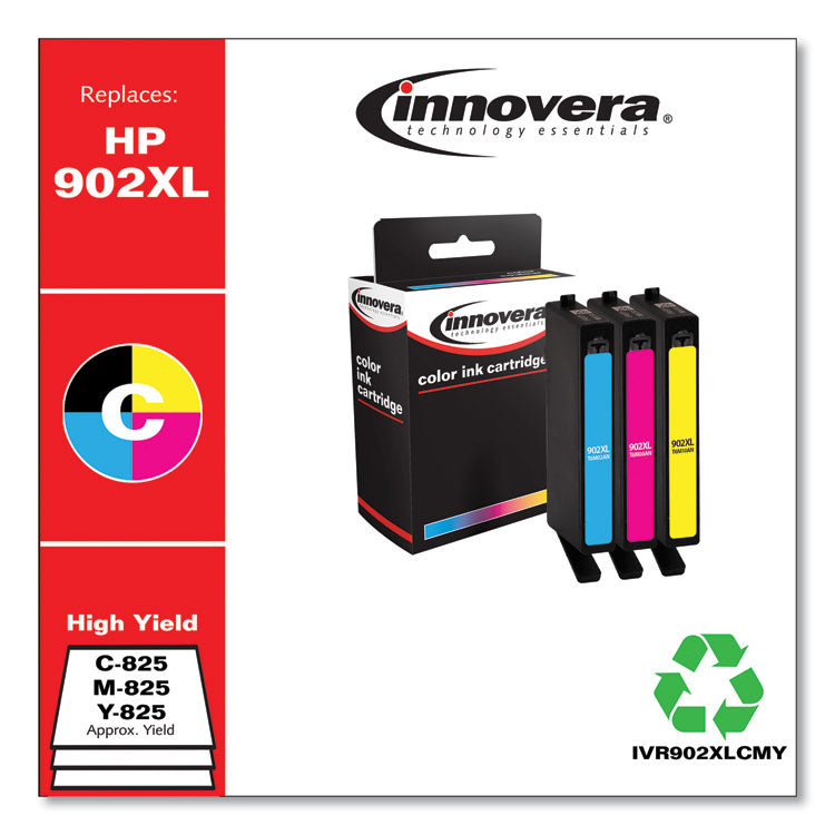 Remanufactured Cyan/Magenta/Yellow High-Yield Ink, Replacement for 902XL (T6M02AN), 825 Page-Yield