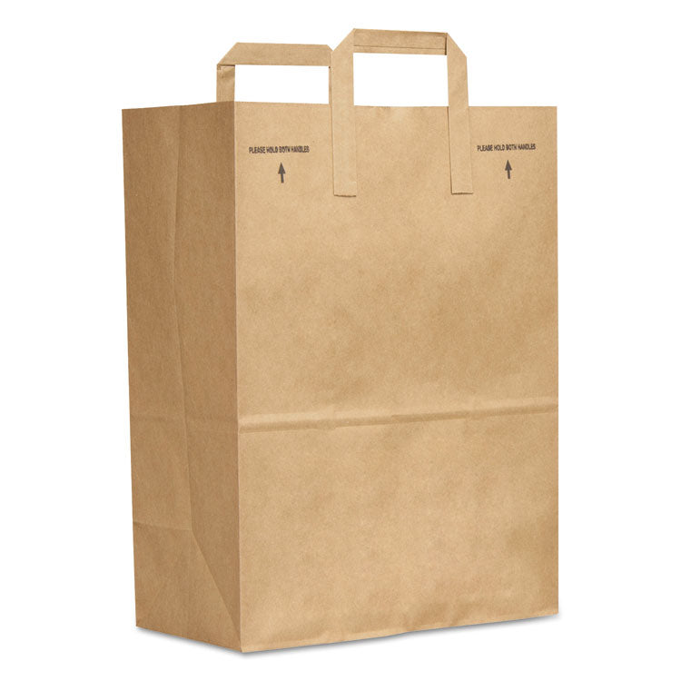 Grocery Paper Bags, #1/6 BBL Size, Natural Kraft Flat Handles, 12" x 7" x 16.25", Natural, 300/Bundle