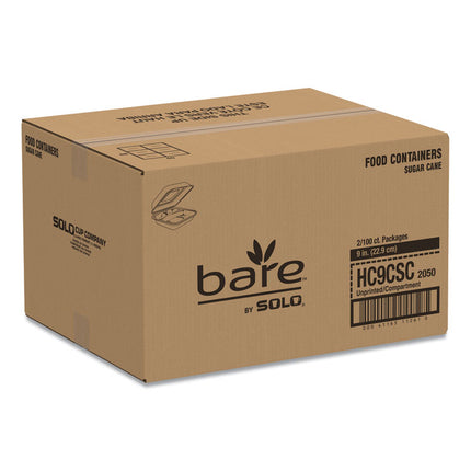 Bare Eco-Forward Bagasse Hinged Lid Containers, ProPlanet Seal, 3 Compartments, 9.6 x 9.4 x 3.2, Ivory, Sugarcane, 200/Carton