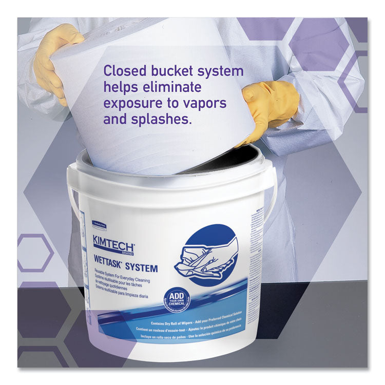 Power Clean Wipers for Disinfectants, Sanitizers,Solvents WetTask Customizable Wet Wipe System, 140/Roll, 6 Rolls/1 Bucket/CT