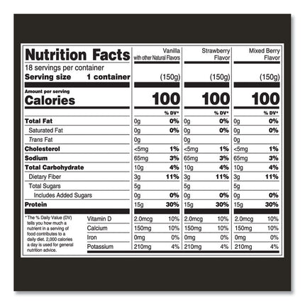 Triple Zero Blended Greek Nonfat Yogurt, 5.3 oz, Strawberry/Mixed Berry/Vanilla, 18/Carton