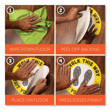 Besafe Messaging Education Floor Signs, Leave Some Space; Stay At Arms Length; Be Safe, 12" Dia, White/blue, 6/pack