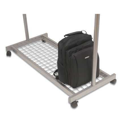 Garment Racks, Two-Sided, 2-Shelf Coat Rack, 6 Hanger/6 Hook, 44.8w x 21.67d x 70.8h, Silver/Wood