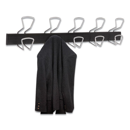Wall-Mount Coat Hooks, 29.92 x 2.95 x 6.45, Metal, Silver, 22 lb Capacity