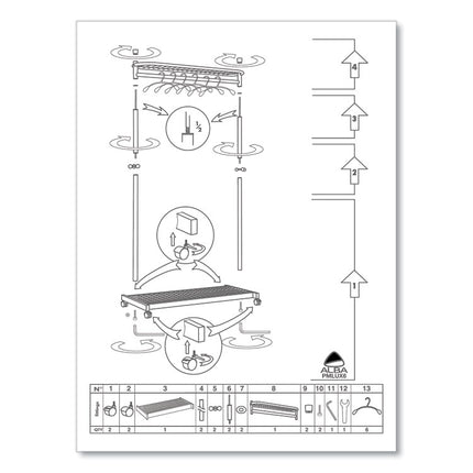 Garment Racks, Two-Sided, 2-Shelf Coat Rack, 6 Hanger/6 Hook, 44.8w x 21.67d x 70.8h, Silver/Wood
