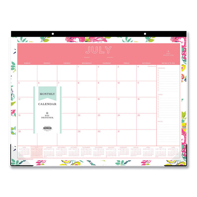 Day Designer Peyton Academic Desk Pad, Floral Artwork, 22 x 17, Black Binding, Clear Corners, 12-Month (July-June): 2024-2025