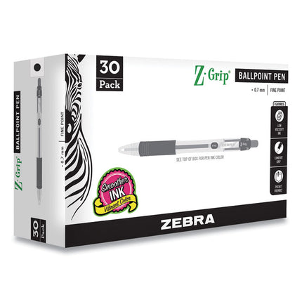 Z-Grip Ballpoint Pen, Retractable, Medium 0.7 mm, Black Ink, Clear/Black Barrel, 30/Pack