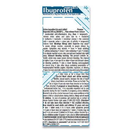 Ibuprofen, 200 Mg, Refill Pack, Two Tablets/packet, 50 Packets/box