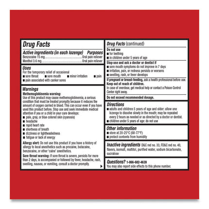 Extra Strength Sore Throat Lozenge, Cherry, 16/Box, 24 Boxes/Carton