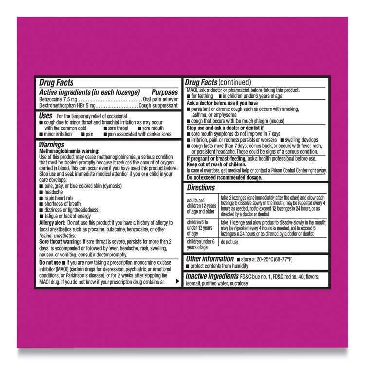 Sore Throat And Cough Lozenges, Mixed Berry, 16/pack, 24 Packs/carton