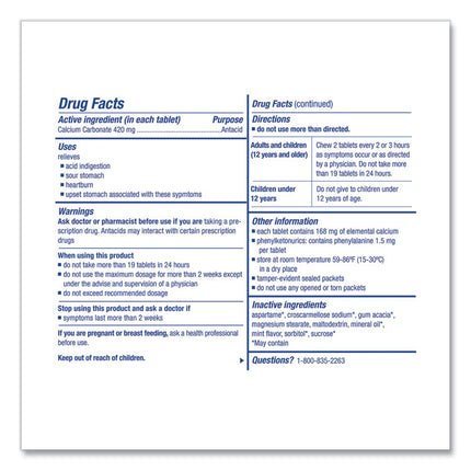 Over the Counter Antacid Medications for First Aid Cabinet, 2 Tablets/Packet, 125 Packets/Box