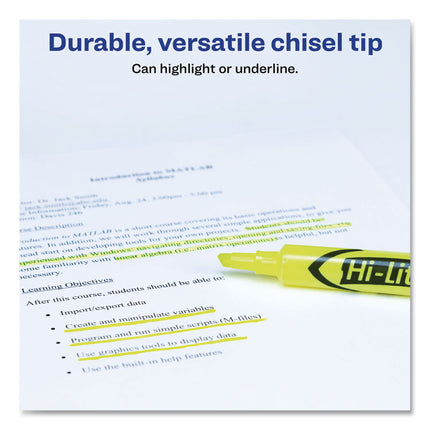 Hi-Liter Desk-Style Highlighters, Fluorescent Yellow Ink, Chisel Tip, Yellow/black Barrel, 200/box