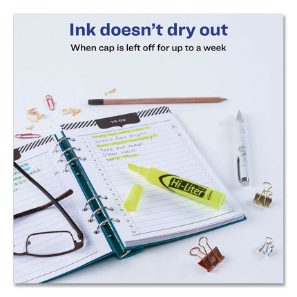 Hi-Liter Desk-Style Highlighters, Fluorescent Yellow Ink, Chisel Tip, Yellow/black Barrel, 200/box