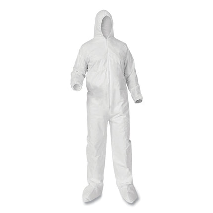 A35 Liquid And Particle Protection Coveralls, Zipper Front, Hood/boots, Elastic Wrists/ankles, White, 3x-Large, 25/carton