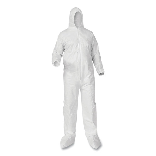 A35 Liquid And Particle Protection Coveralls, Zipper Front, Hood/boots, Elastic Wrists/ankles, White, 3x-Large, 25/carton