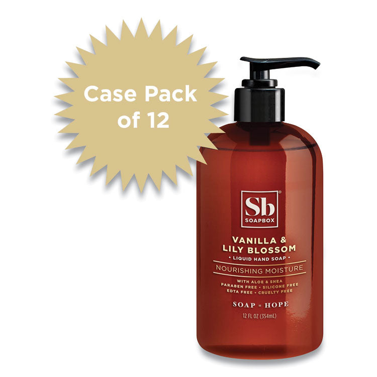 Hand Soap, Vanilla and Lily Blossom Scent, 12 oz, 12/Carton