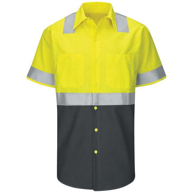 Red Kap® Men's High Visibility Short Sleeve Color Block Ripstop Work Shirt - Type R, Class 2 / SY24YC