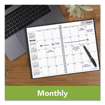 DayMinder Monthly Planner, Ruled Blocks, 12 x 8, Black Cover, 14-Month: Dec 2024 to Jan 2026