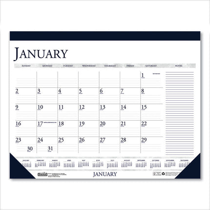 Recycled Two-Color Monthly Desk Pad Calendar with Notes Section, 18.5 x 13, Blue Binding/Corners, 12-Month (Jan-Dec): 2025
