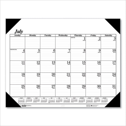 Recycled Economy Academic Desk Pad Calendar, 22 x 17, White/Black Sheets, Black Binding/Corners,14-Month(July-Aug): 2024-2025