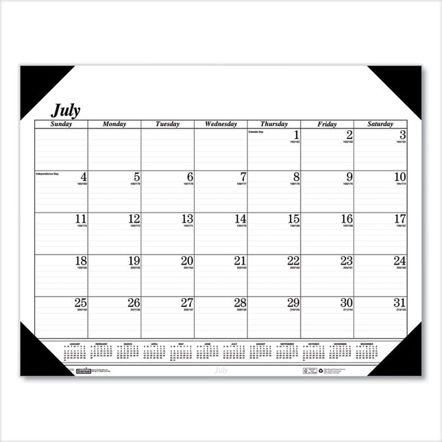 Recycled Economy Academic Desk Pad Calendar, 22 x 17, White/Black Sheets, Black Binding/Corners,14-Month(July-Aug): 2024-2025