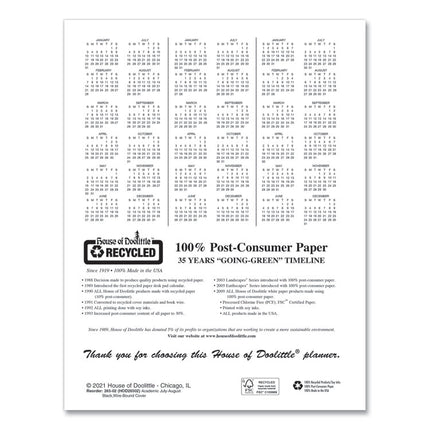Academic Year 14-Month Recycled Ruled Monthly Planner, 11 x 8.5, Black Cover, 14-Month (July to Aug): 2024 to 2025